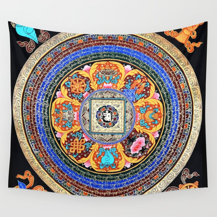 Om Mandala Tibetan Thangka Floral Wall Tapestry