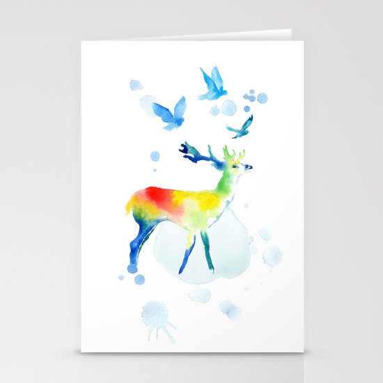 Watercolor deer Stationery Cards