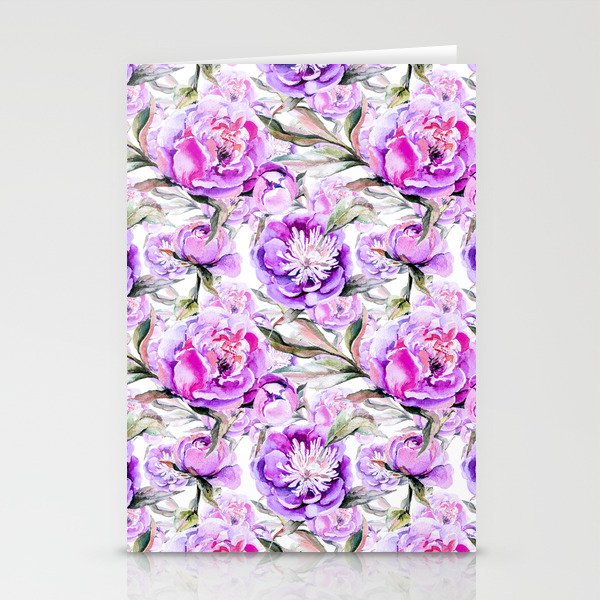Modern lilac violet watercolor hand painted floral motif Stationery Cards