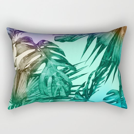 Simply Palm Leaves in Hologram Island Green Rectangular Pillow