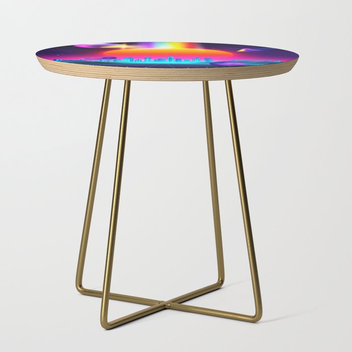 Neon sunset, city and sphere Side Table