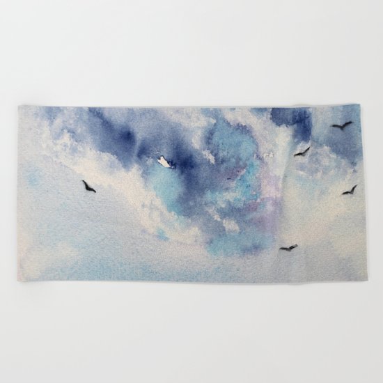 Dramatic sky || watercolor Beach Towel
