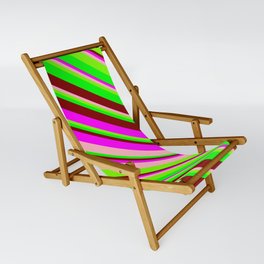 [ Thumbnail: Vibrant Fuchsia, Light Pink, Green, Lime, and Maroon Colored Pattern of Stripes Sling Chair ]