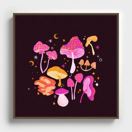 Retro modern pink magical mushrooms  Framed Canvas