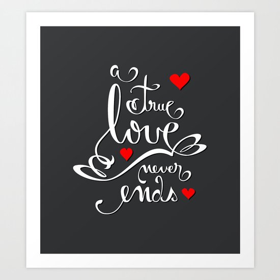 Valentine Love Calligraphy and Hearts V2 Art Print