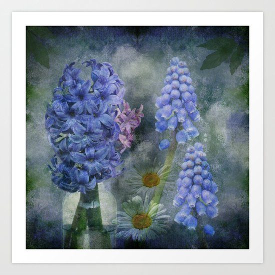 Painterly spring flowers on a grunge background Art Print