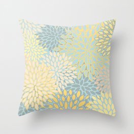Elegant Blooms: Modern Floral Art in Soft Yellow and Teal Throw Pillow