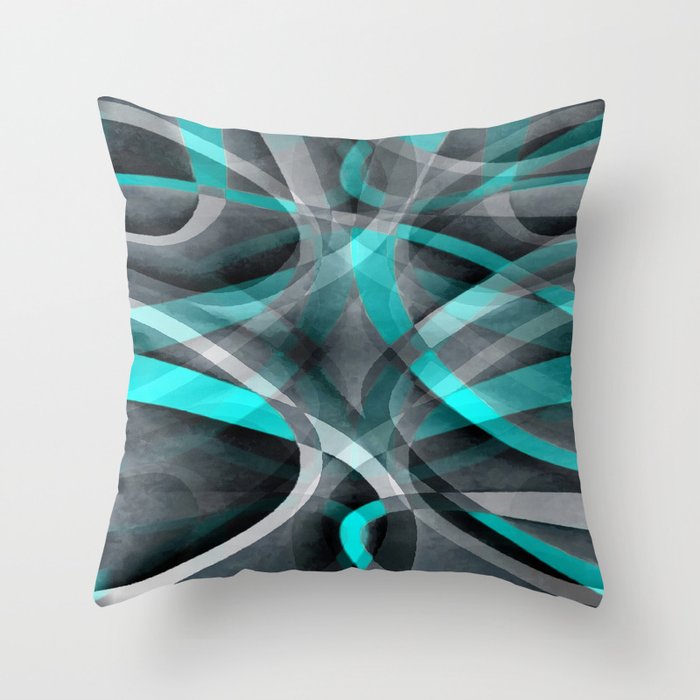 Eighties Turquoise and Grey Arched Line Pattern Throw Pillow by