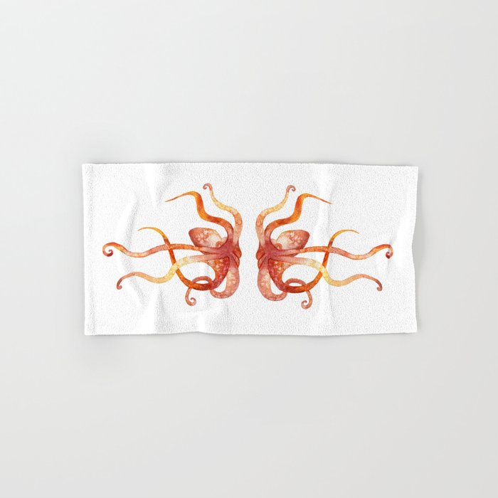Watercolour Octopus - Red and Orange Hand & Bath Towel