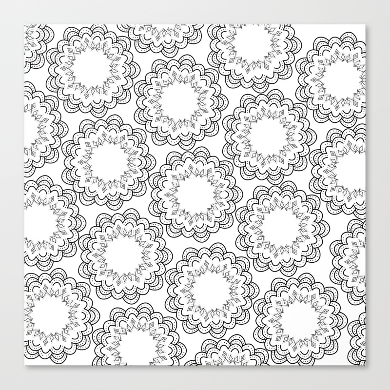 Abstract Geometrical Black White Hand Painted Mandala Canvas Print