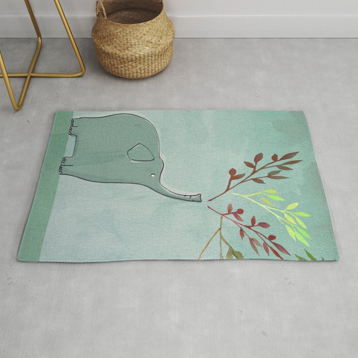 Elephant with leaves Rug