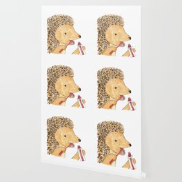 Hedgehog brushing teeth bath watercolor Wallpaper