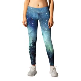 Galaxy Watercolor Aurora Borealis Painting Leggings