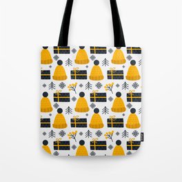 Christmas Pattern Yellow Black Gifts Bell Tote Bag