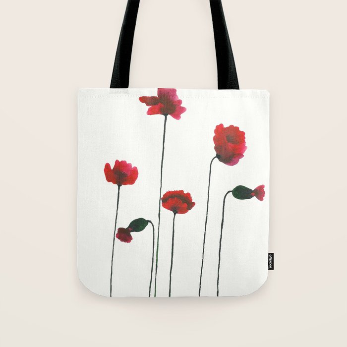 Red Violet Poppies Watercolor Painting Tote Bag By Doreengehrke