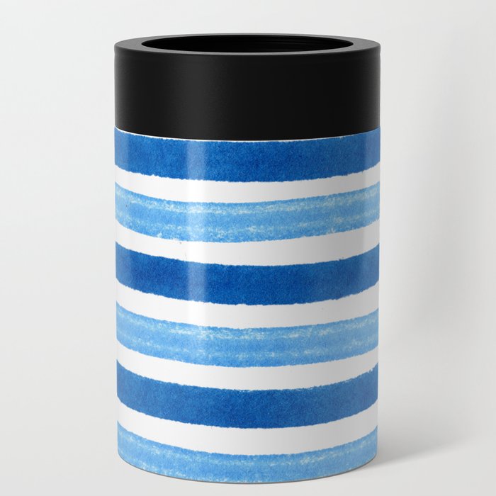 Horizontal blue and white striped pattern Can Cooler