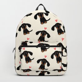 Dachshund Love | Cute Longhaired Black and Tan Wiener Dog Backpack | Dachshundvalentine, Animal, Dachshund, Funny, Dachsie, Dauchsund, Illustration, Doglover, Dog, Puppy 