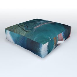 Exhilarated: a vibrant, abstract, mixed-media piece in greens and pinks by Alyssa Hamilton Art  Outdoor Floor Cushion