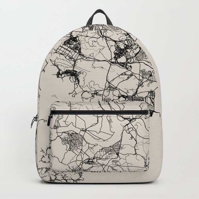 Busan, South Korea - City Map Drawing - Black and White Backpack
