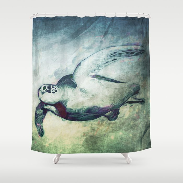 Flying Green Sea Turtle Shower Curtain By Nirvanatw Society6
