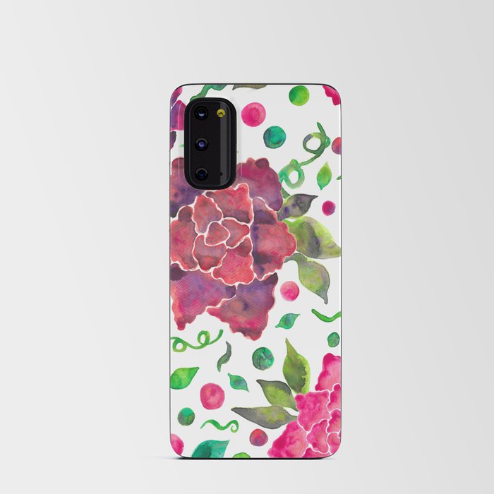 Watercolor Large Roses with Dots Android Card Case