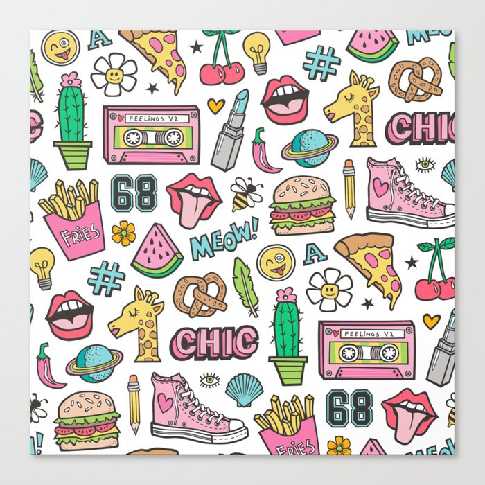 90's Vintage Patches Stickers Doodle Canvas Print by Caja Design | Society6