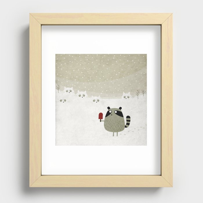 Raccoon and cats Recessed Framed Print