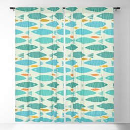 Shimmering Scandinavian Fish In Blue And Gold Pattern Blackout Curtain