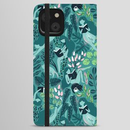 Reading girls among the plants with cats iPhone Wallet Case