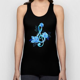 Fiery Treble Clef with Blue Roses Unisex Tank Top