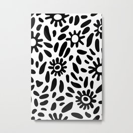 Abstract black and white flower nature art pattern Metal Print