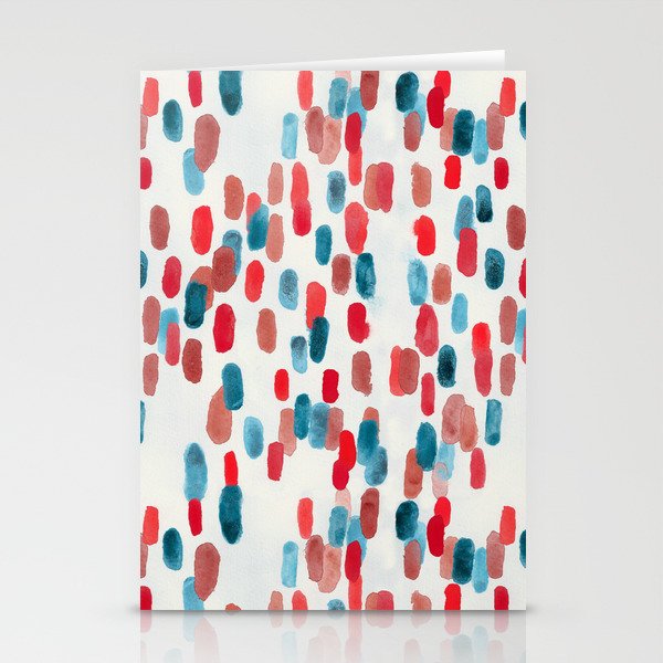 Watercolor Ovals - Red, Blue & Cream Stationery Cards