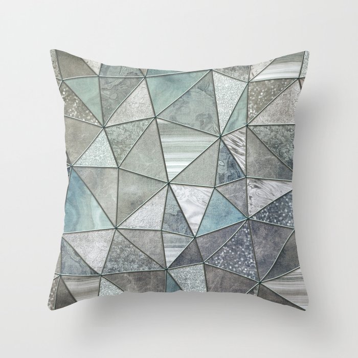 Teal And Grey Triangles Stained Glass Style Throw Pillow