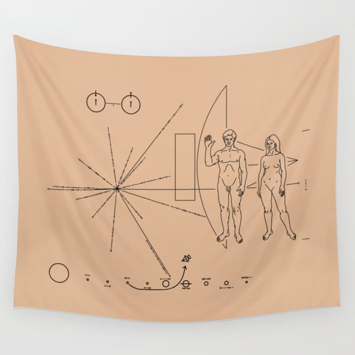 Nasa Pioneer Space Craft Plaque Alien Message Wall Tapestry