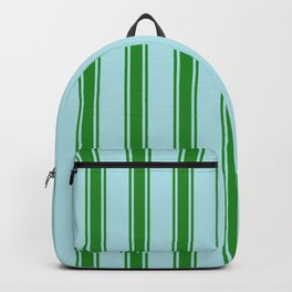 [ Thumbnail: Powder Blue and Forest Green Colored Stripes Pattern Backpack ]