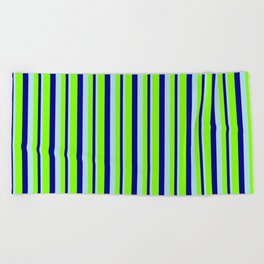 [ Thumbnail: Powder Blue, Dark Blue, and Chartreuse Colored Lines Pattern Beach Towel ]