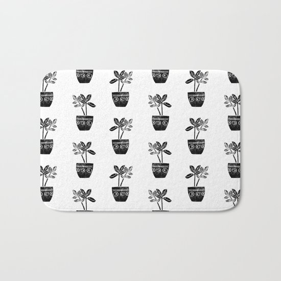 Rubber Plant linocut lino printmaking illustration black and white houseplant art decor dorm college Bath Mat