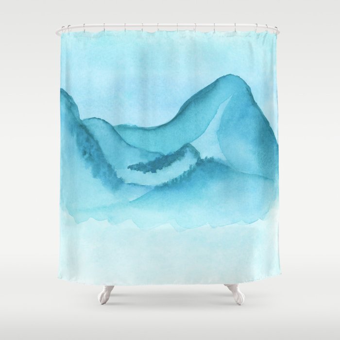 Soft Blue Mountain Landscape Shower Curtain