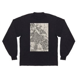 Amsterdam, Netherlands - City Map, Black and White Aesthetic Long Sleeve T-shirt