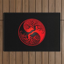 Red and Black Tree of Life Yin Yang Outdoor Rug