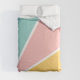 Tropical summer pastel pink turquoise yellow color block geometric pattern Comforter