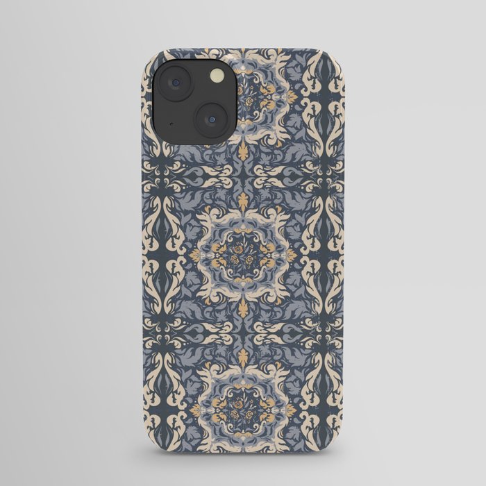 Blue Gray Abstract Floral Vintage Geometry  iPhone Case