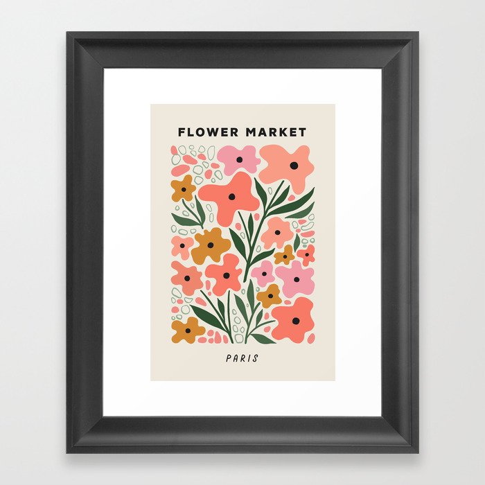 Flower Market Paris Retro Floral Peach Pink Print Framed Art Print