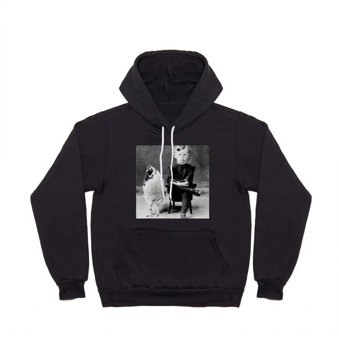 Smoking Boy with Chicken black and white photograph - photography - photographs Hoody