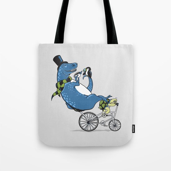 Tandem T-Rex Tastes Tea with Tucan, as Turtle Toils Tote Bag