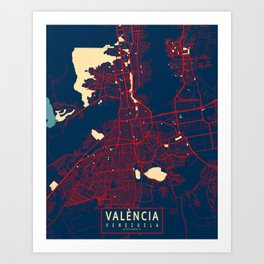 Valencia City Map of Carabobo, Venezuela - Hope Art Print