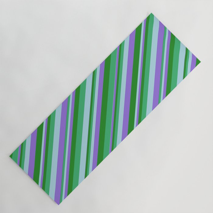 Sea Green, Light Blue, Purple, and Forest Green Colored Lines/Stripes Pattern Yoga Mat
