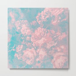 Flemish Antique Pink Turquoise Vintage Boho Flowers Metal Print