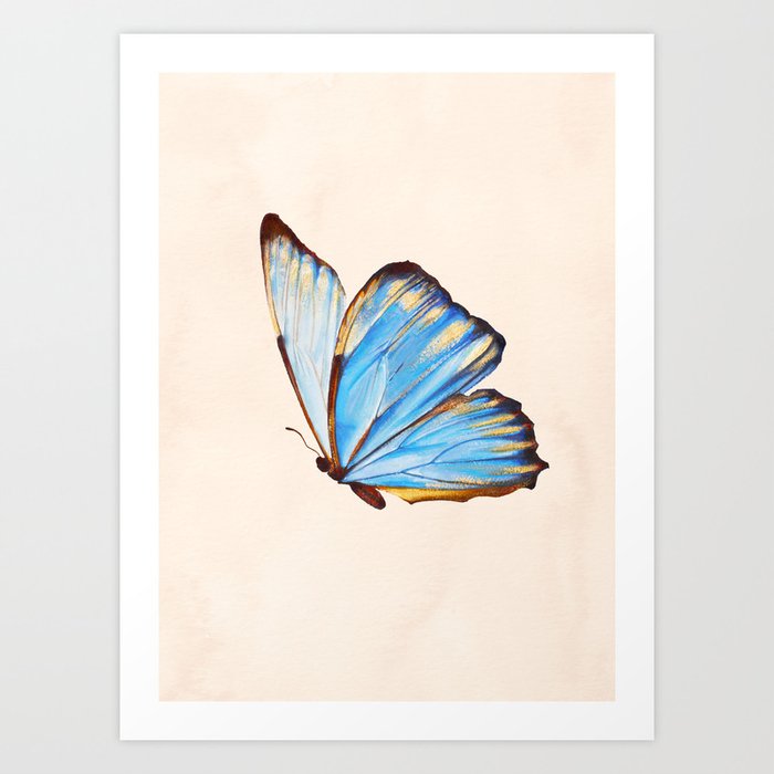Blue + Gold Watercolor Butterfly Art Print