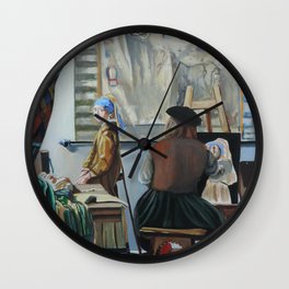 Vermeer paints 'The girl with a pearl earring' Wall Clock